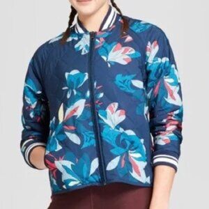 Joylab Blue Magenta Floral Bomber Jacket sz S Athletic Quilted Target Running
